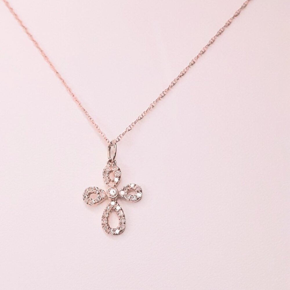 HOST PICK!! NEW 14kt Rose Gold and Diamond Cross Necklace - Picture 1 of 11